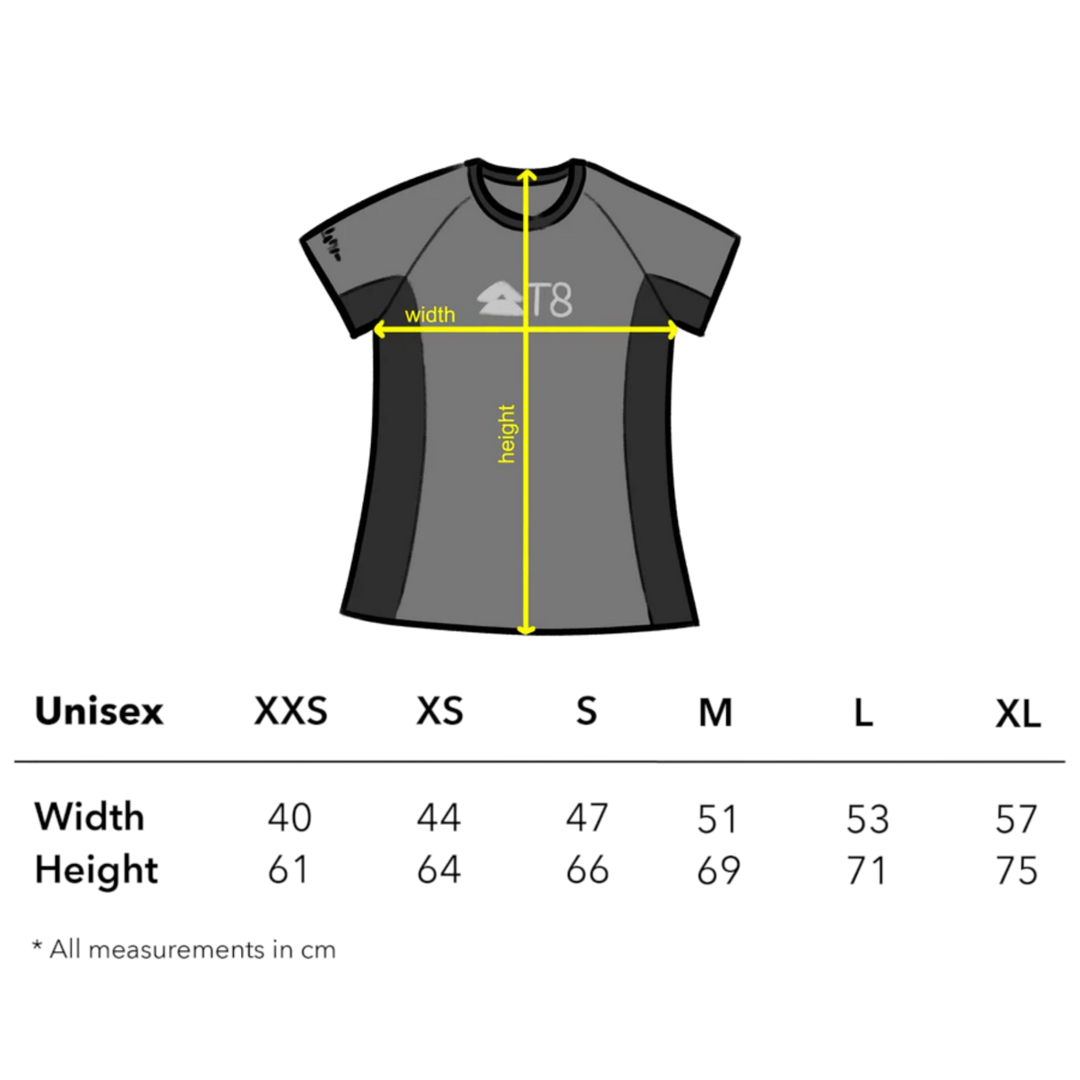 T8 Weekend Tee Size Chart